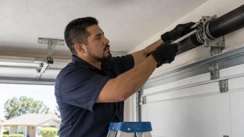 Garage door technician at work