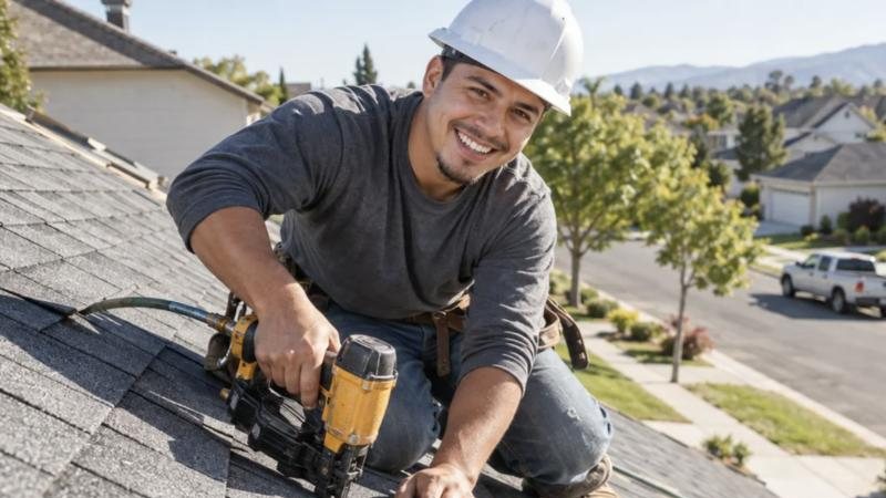 Roofer on a residential roof