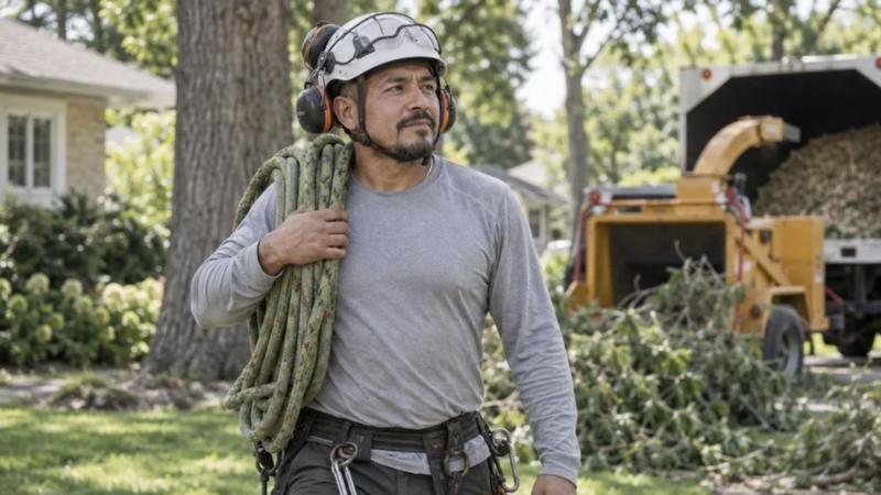Arborist carrying a climbing rope